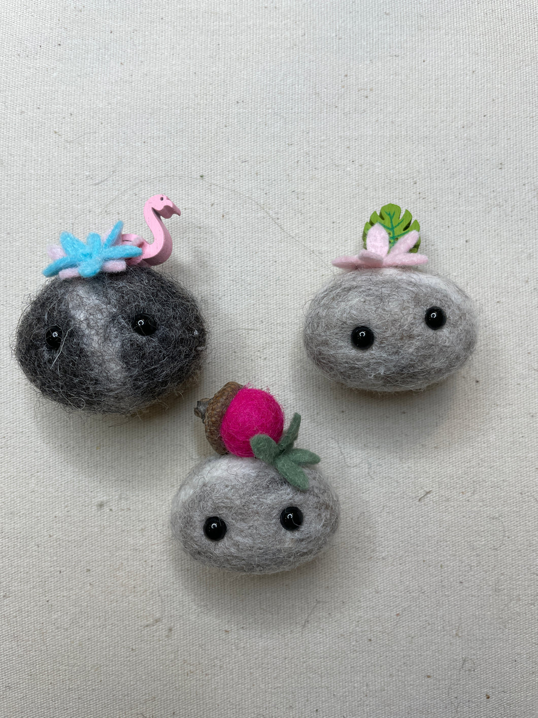 Felted Wool Stone Softie Magnet Set of 3