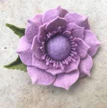 Load image into Gallery viewer, Merino Wool Blend Felt Floral Brooch/ Coat Pin - Lavender and Mauves Pleated Petals