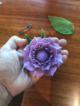 Load image into Gallery viewer, Merino Wool Blend Felt Floral Brooch/ Coat Pin - Lavender and Mauves Pleated Petals