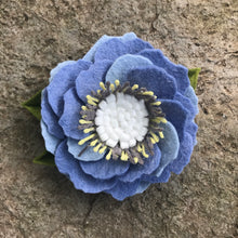 Load image into Gallery viewer, Merino Wool Blend Felt Floral Brooch/ Coat Pin - Periwinkle and Crisp White