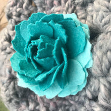 Load image into Gallery viewer, Merino Wool Blend Felt Floral Brooch/ Coat Pin - Teal Peony