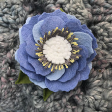 Load image into Gallery viewer, Merino Wool Blend Felt Floral Brooch/ Coat Pin - Periwinkle and Crisp White
