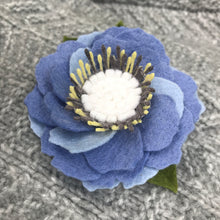Load image into Gallery viewer, Merino Wool Blend Felt Floral Brooch/ Coat Pin - Periwinkle and Crisp White