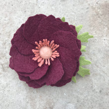 Load image into Gallery viewer, Merino Wool Felt Brooch/ Coat Pin - Burgundy and Blush
