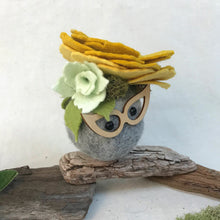 Load image into Gallery viewer, Felted Wool Stone Softie - Mustard and Mint Blooms