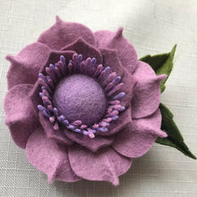 Load image into Gallery viewer, Merino Wool Blend Felt Floral Brooch/ Coat Pin - Lavender and Mauves Pleated Petals