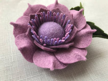 Load image into Gallery viewer, Merino Wool Blend Felt Floral Brooch/ Coat Pin - Lavender and Mauves Pleated Petals