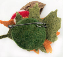 Load image into Gallery viewer, Felted Wool Toadstool and Acorn Brooch/ Coat Pin with Merino Wool Felt Leaves