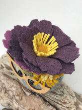 Load image into Gallery viewer, Felted Wool Stone Softie - Violet Fascinator Fancy Lady with Mustard Accents and Granny Glasses
