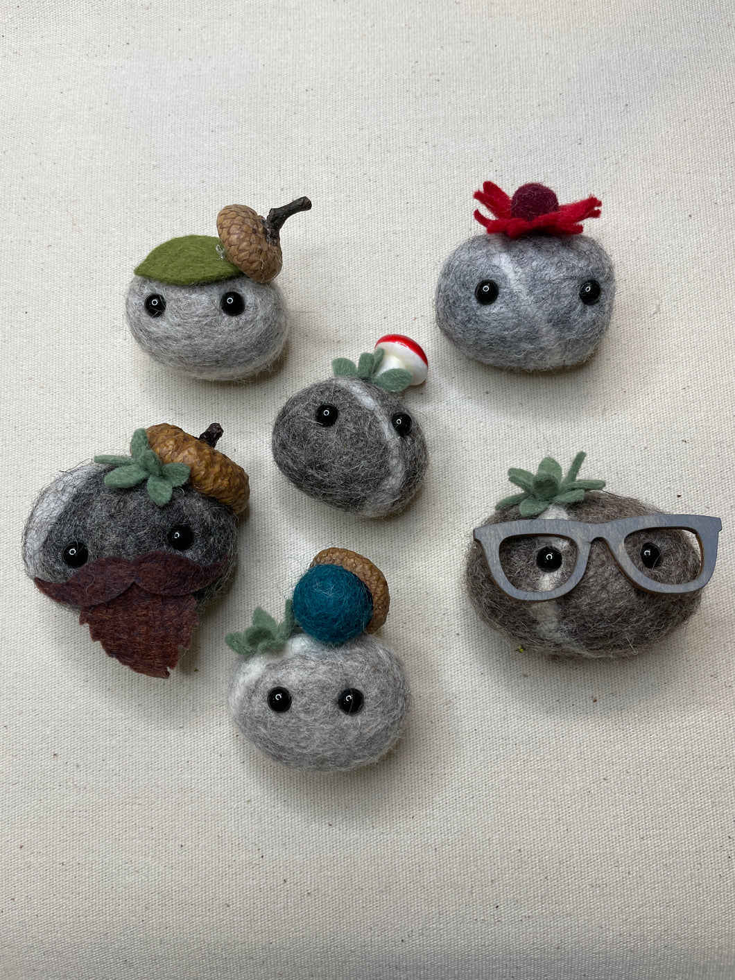 Felted Wool Stone Softie Magnet Set of 6