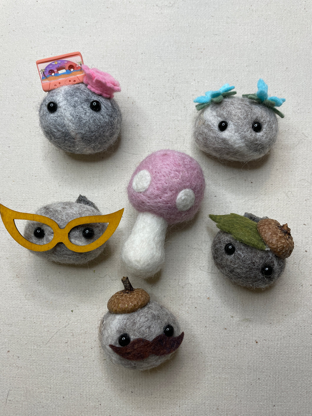 Felted Wool Stone Softie Magnet Set of 6