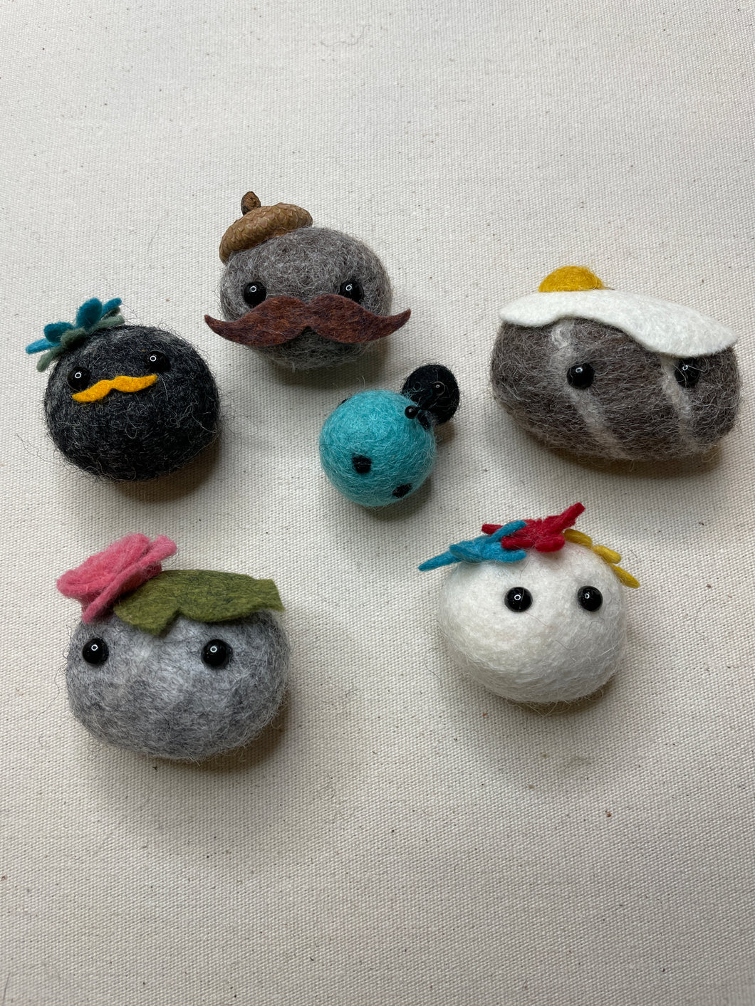 Felted Wool Stone Softie Magnet Set of 6