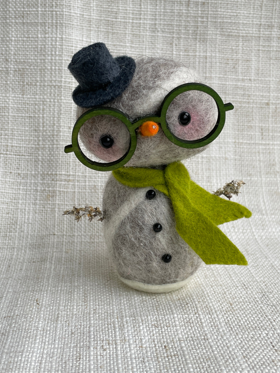 Felted Wool Stone Softie Snowman