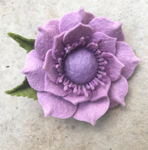 Load image into Gallery viewer, Merino Wool Blend Felt Floral Brooch/ Coat Pin - Lavender and Mauves Pleated Petals
