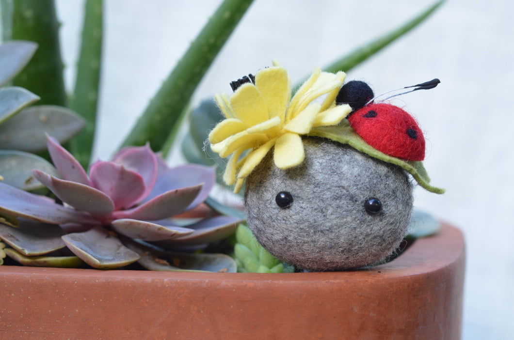 Stone Softie Plant Pal - Ladybug and Yellow Bloom