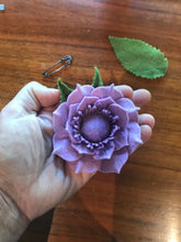 Load image into Gallery viewer, Merino Wool Blend Felt Floral Brooch/ Coat Pin - Lavender and Mauves Pleated Petals
