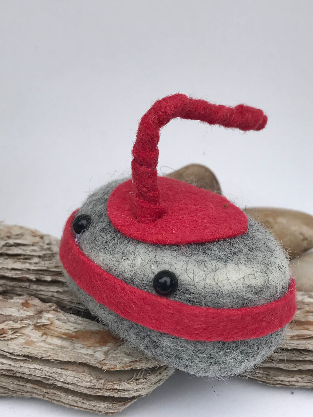Red Curling Rock - Felted Wool Stone Softie Ornament
