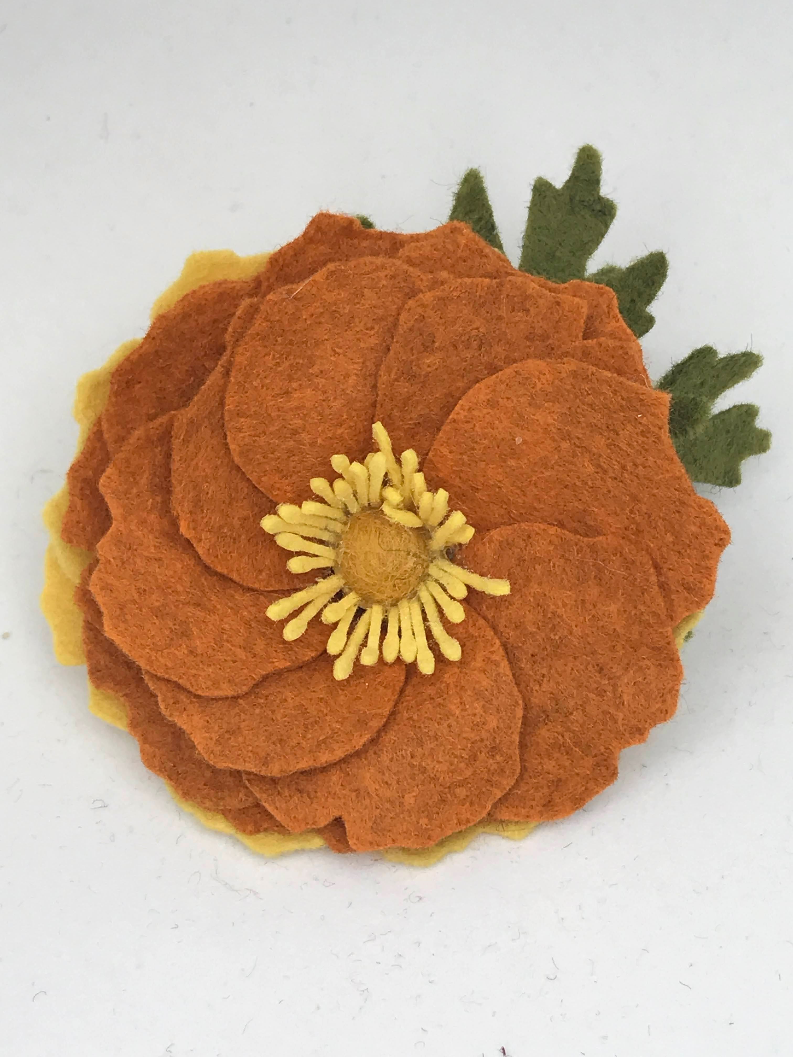 Merino Wool Felt Brooch/ Coat Pin - Pumpkin Spice / Mustard