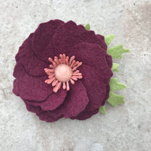 Load image into Gallery viewer, Merino Wool Felt Brooch/ Coat Pin - Burgundy and Blush
