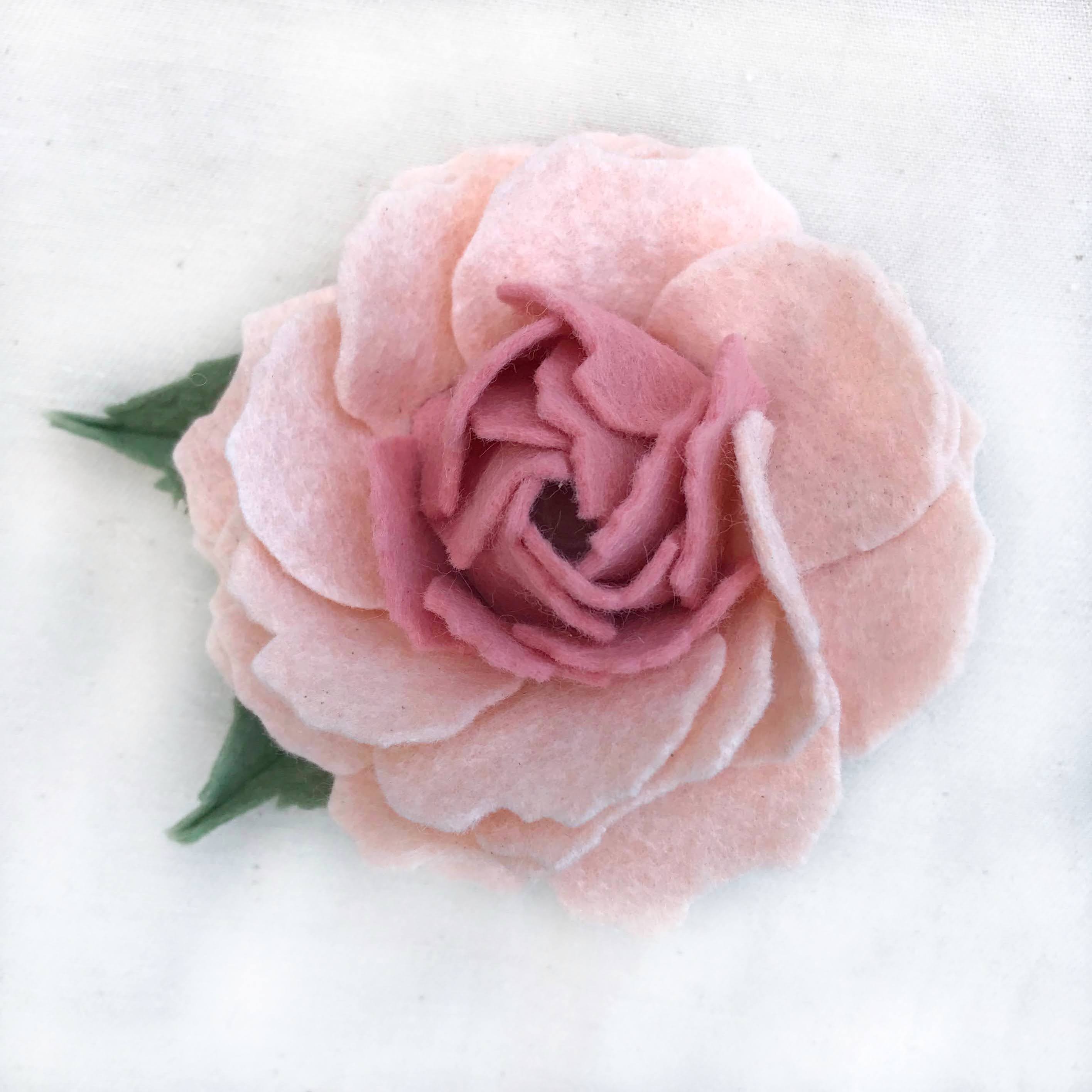 Merino Wool Blend Felt Floral Brooch/ Coat Pin - Blush Peony
