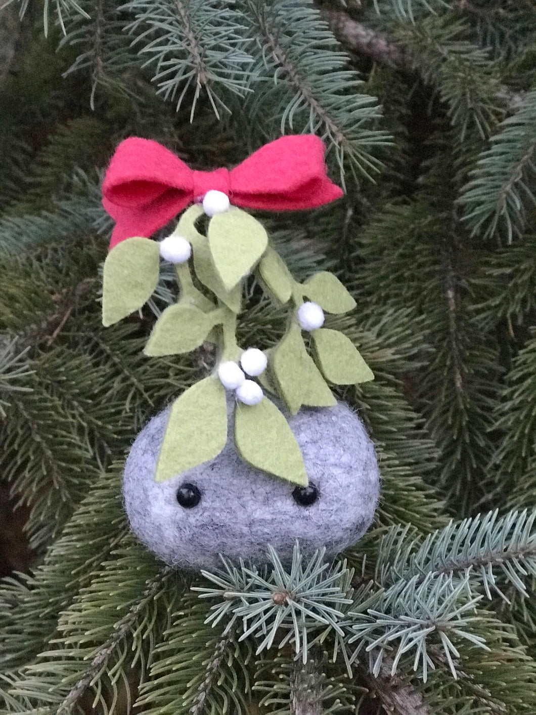 Mistletoe Stone  -  Felted Wool Stone Softie Ornament