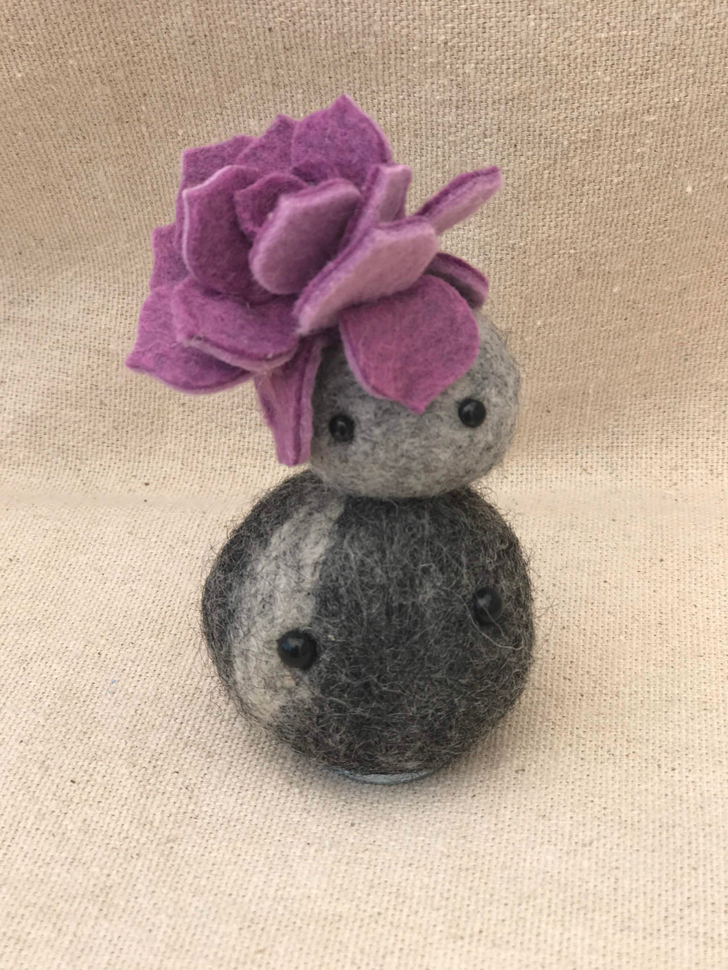 Felted Wool Stone Softie Stack with Succulent Fascinator