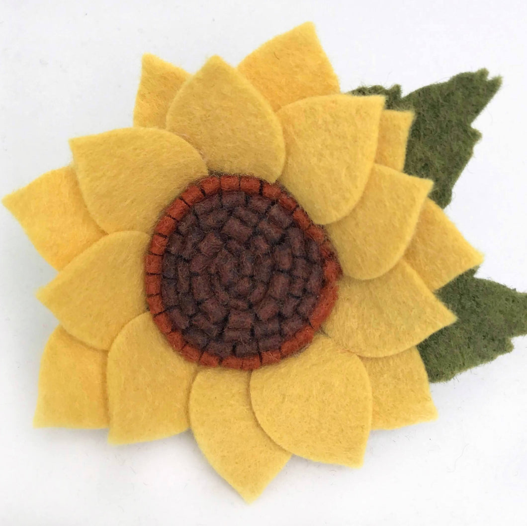 Merino Wool Blend Felt Sunflower Brooch/ Coat Pin