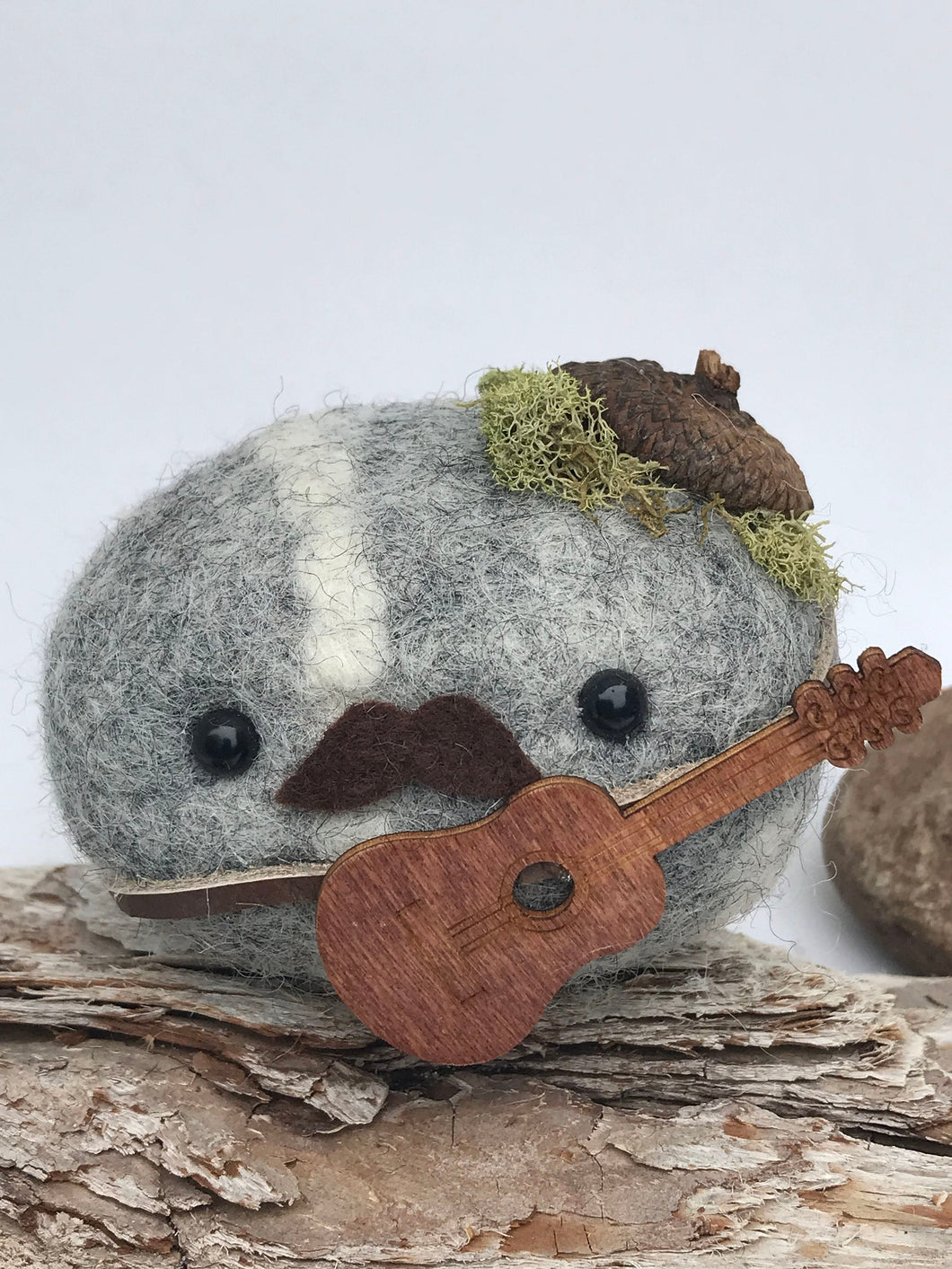 Felted Wool Stone Softie - Acoustic Guitar Jam Session