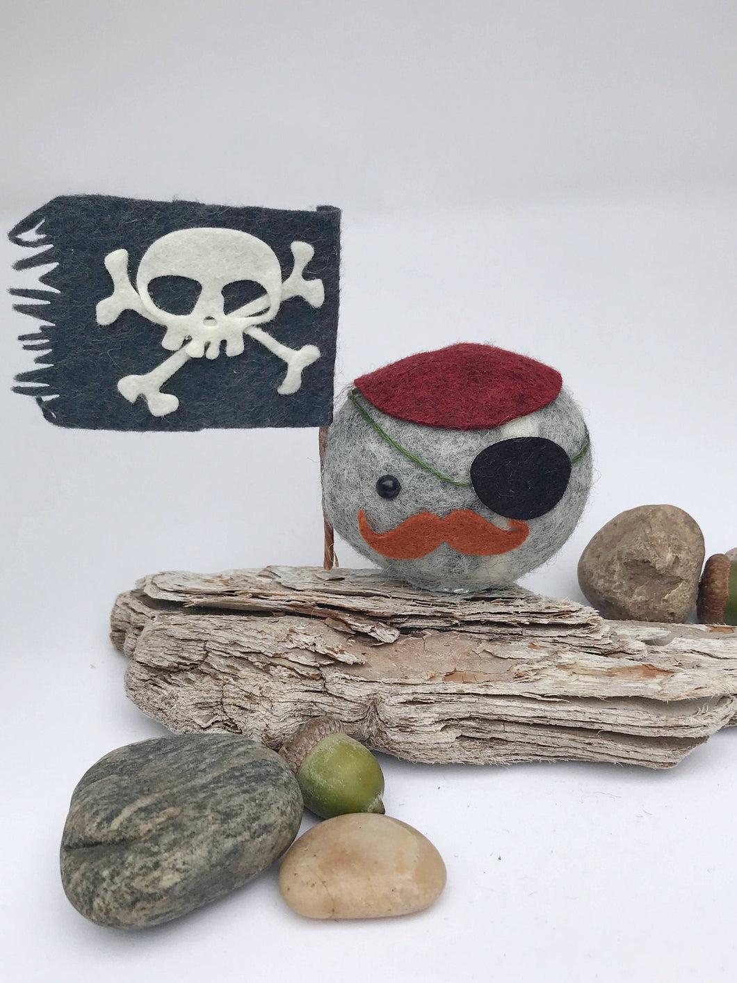 Felted Wool Stone Softie - Pirate Matey