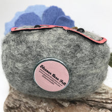 Load image into Gallery viewer, Felted Wool Stone Softie - Sky Blue Fascinator Fancy Lady with Starbucks Coffee Mug
